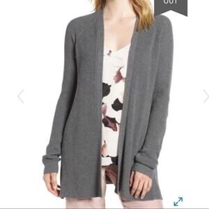 Chelsea28 Women's Grey Dark Heather Ribbed Ruffle Open Front Cardigan sz S